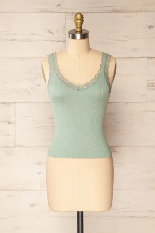 Somensac Sage | Ribbed Camisole w/ Lace Trim sold by Boutique 1861