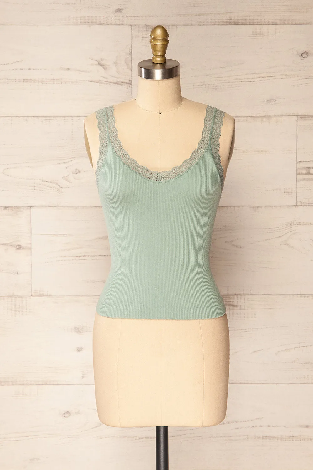 Somensac Sage | Ribbed Camisole w/ Lace Trim sold by Boutique 1861