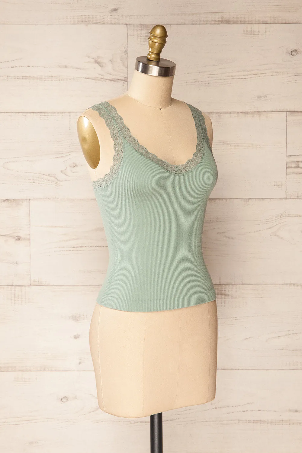 Somensac Sage | Ribbed Camisole w/ Lace Trim sold by Boutique 1861 product image thumbnail 3