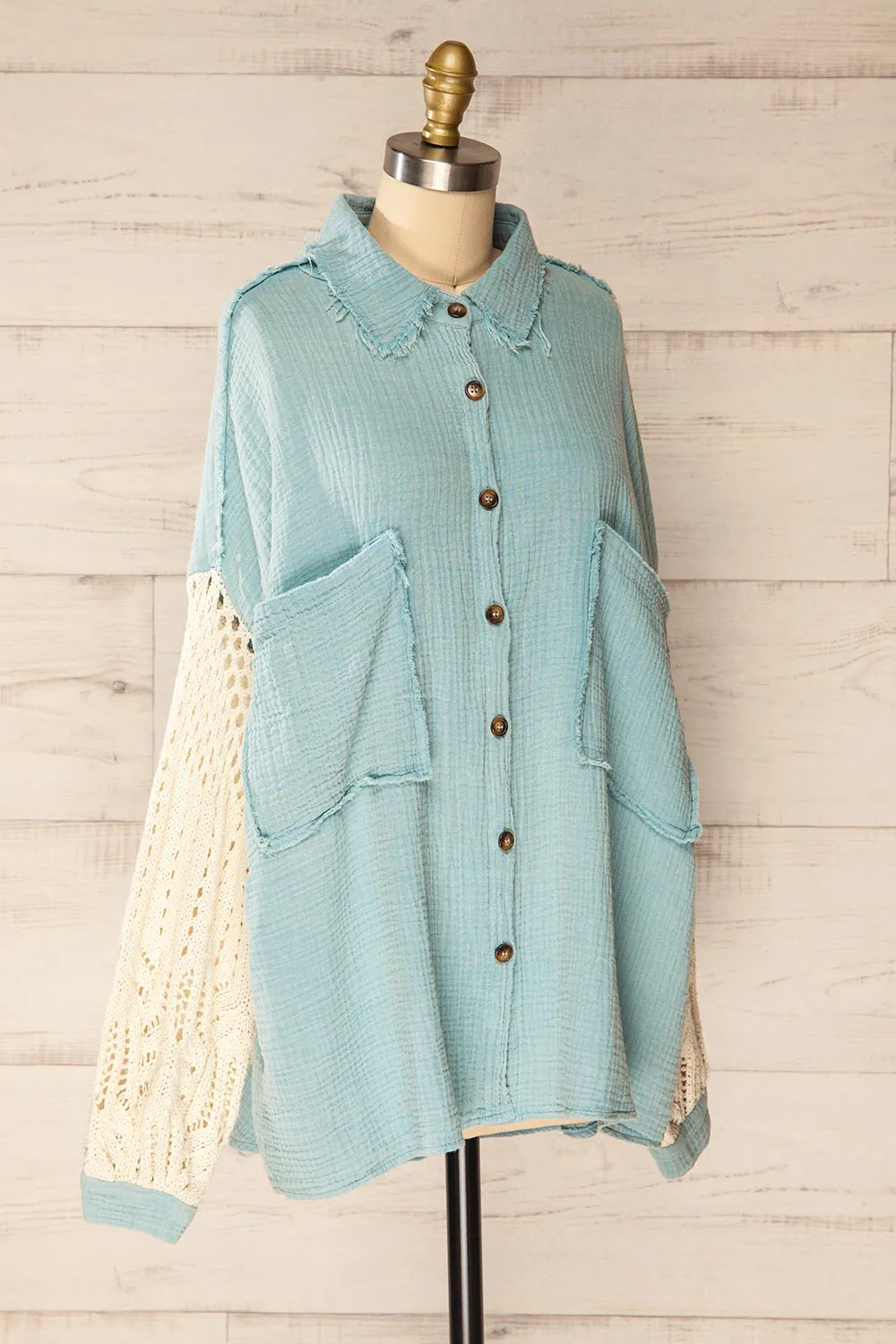 Jaipur Blue | Oversized Shirt w/ Knit Sleeves sold by Boutique 1861 product image thumbnail 3