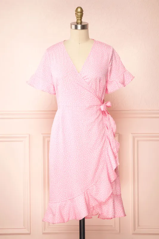 Jenny Pink | Polka-Dot Wrap Dress w/ Ruffles sold by Boutique 1861