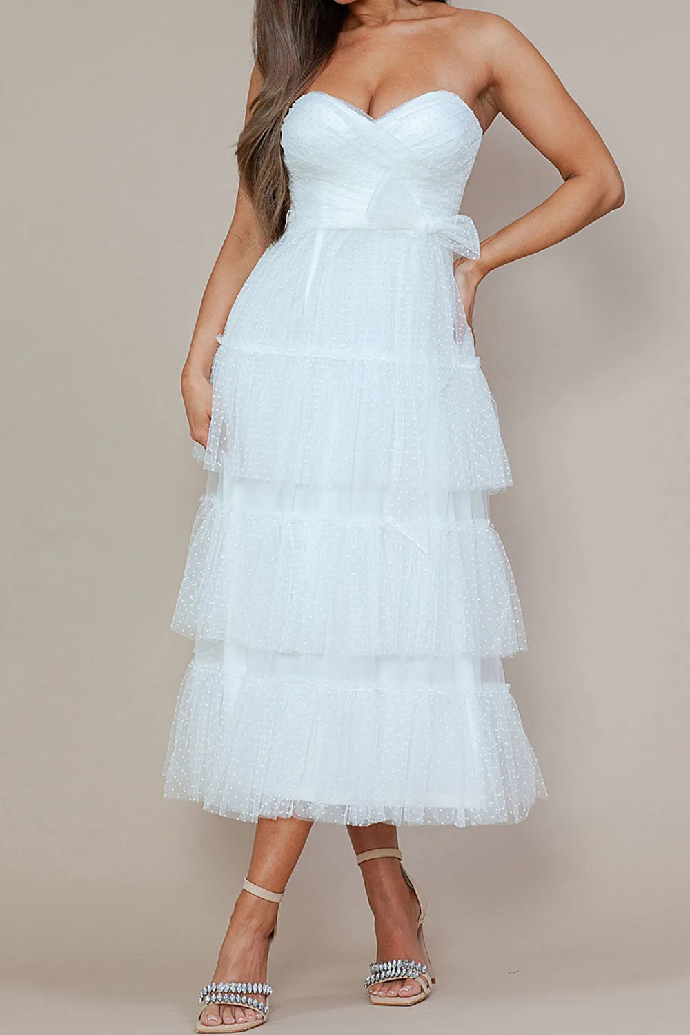 Joanna | White Polka Dot Strapless Midi Dress sold by Boutique 1861 product image thumbnail 2