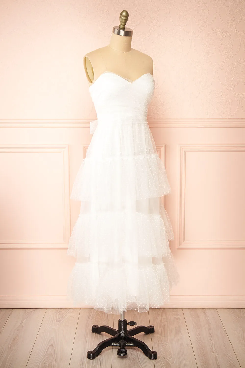 Joanna | White Polka Dot Strapless Midi Dress sold by Boutique 1861 product image thumbnail 4