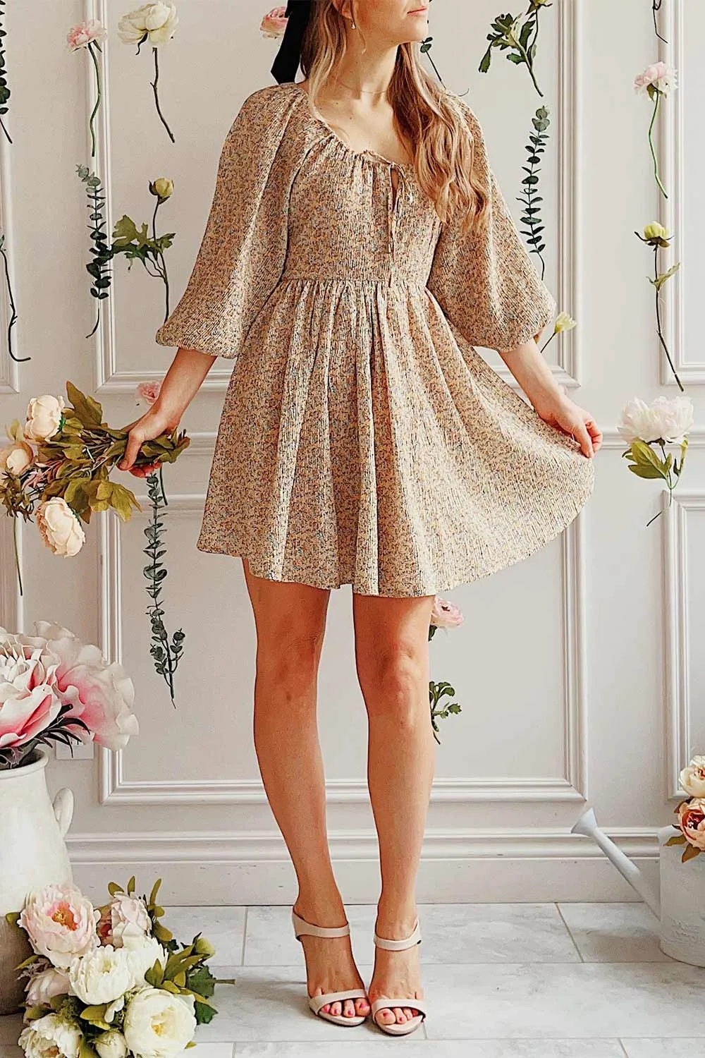 Jyna | Short Floral Pleated Dress with Open Back sold by Boutique 1861 product image thumbnail 3