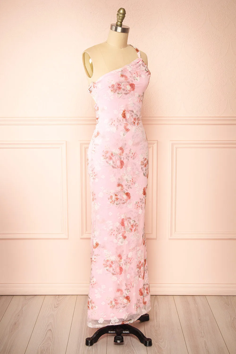 Delores | Pink Midi One Shoulder Floral Dress sold by Boutique 1861 product image thumbnail 4