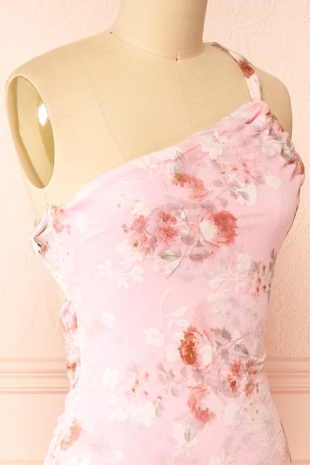 Delores | Pink Midi One Shoulder Floral Dress sold by Boutique 1861 product image thumbnail 5
