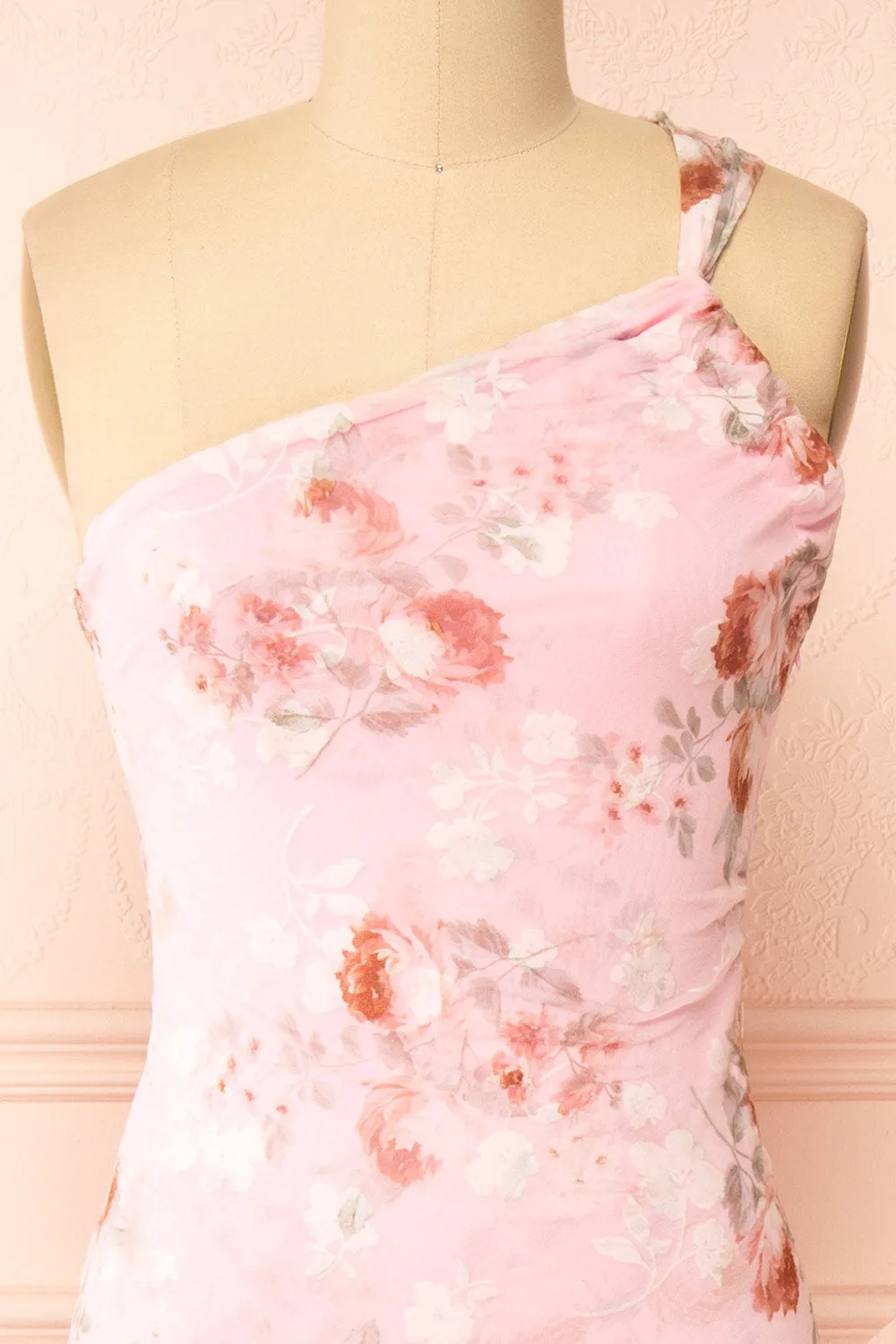 Delores | Pink Midi One Shoulder Floral Dress sold by Boutique 1861 product image thumbnail 3