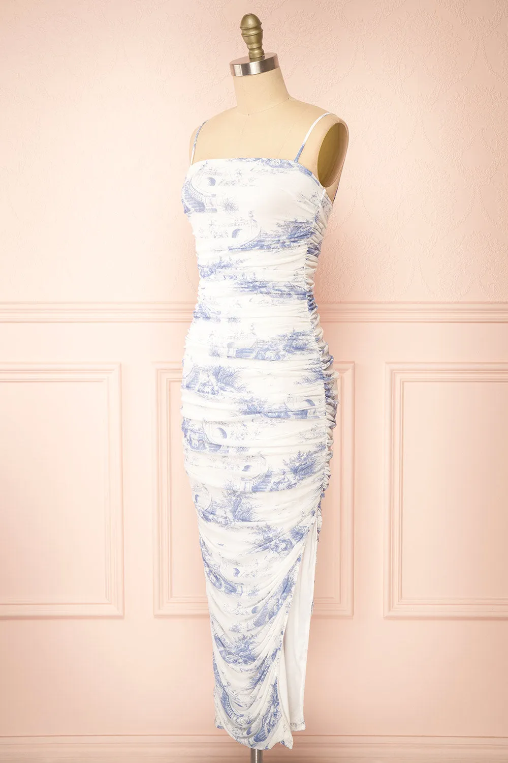 Yalina | Fitted Ruched Midi Dress w/ Vintage Motif sold by Boutique 1861 product image thumbnail 3