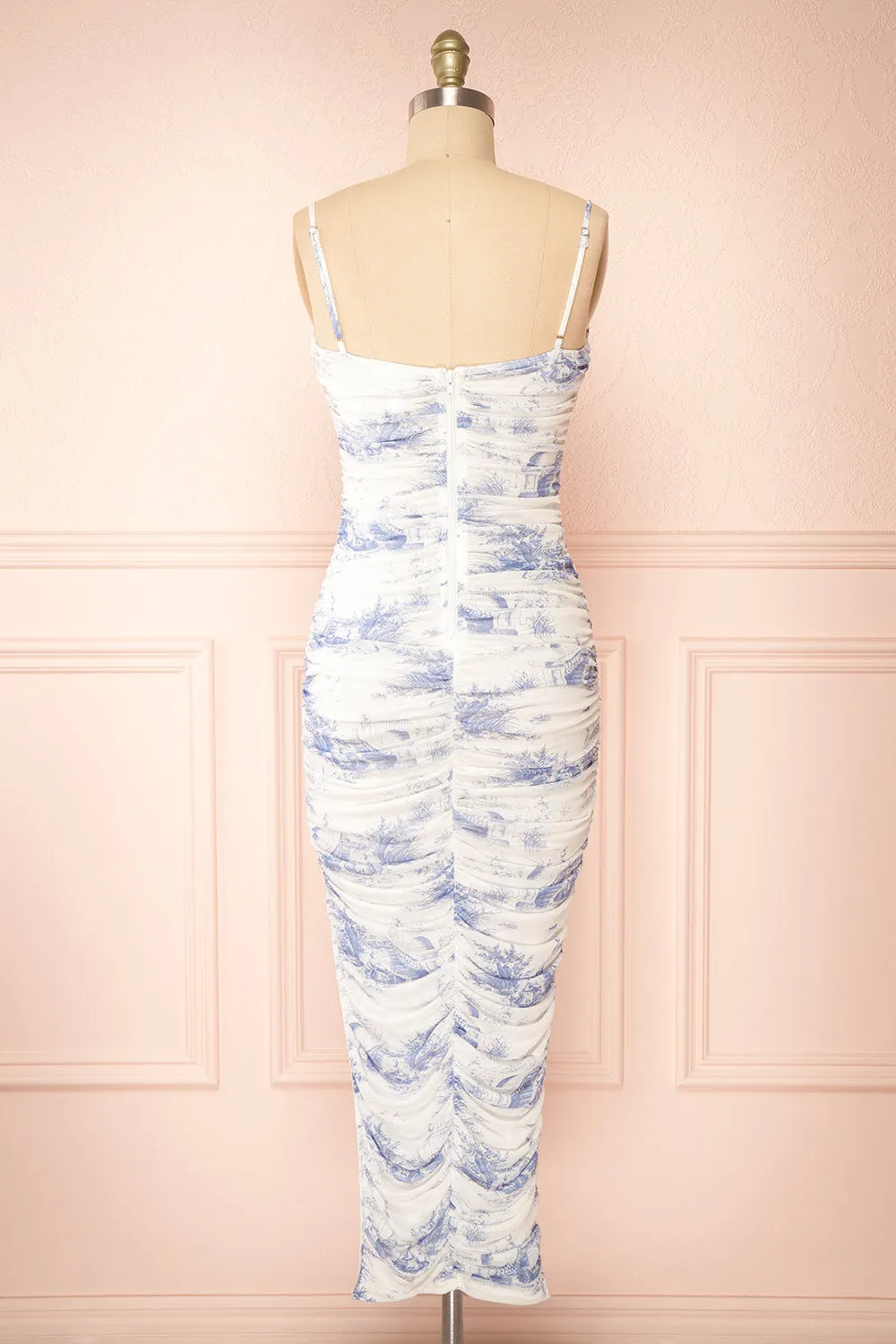 Yalina | Fitted Ruched Midi Dress w/ Vintage Motif sold by Boutique 1861 product image thumbnail 5