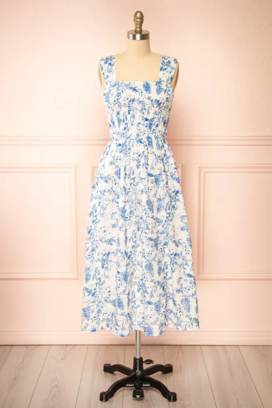 Morgane | Blue Floral Midi Dress sold by Boutique 1861