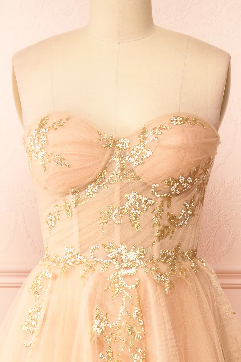 Delilah | Tulle Bustier Midi Dress w/ Floral Appliqués sold by Boutique 1861 product image thumbnail 3