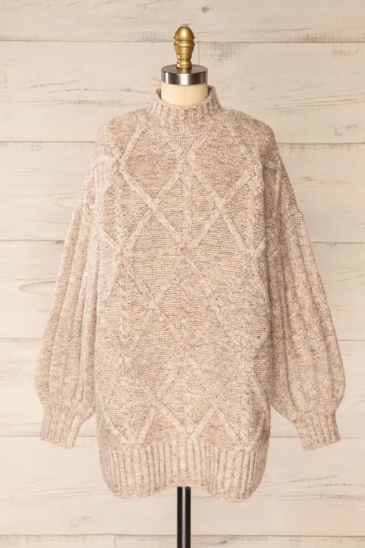 Wilfric Taupe | Oversized Thick Knit Sweater sold by Boutique 1861
