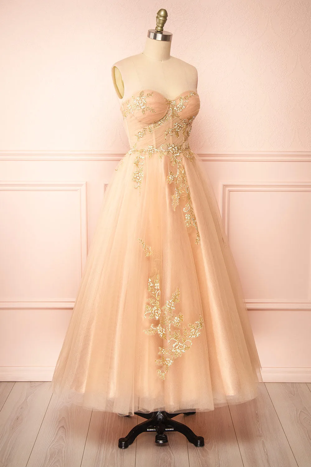 Delilah | Tulle Bustier Midi Dress w/ Floral Appliqués sold by Boutique 1861 product image thumbnail 4