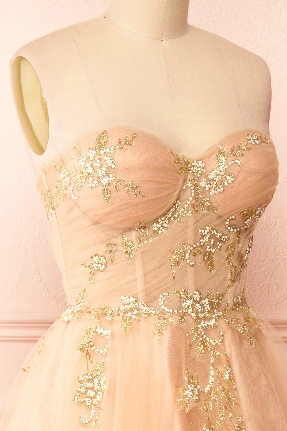 Delilah | Tulle Bustier Midi Dress w/ Floral Appliqués sold by Boutique 1861 product image thumbnail 5