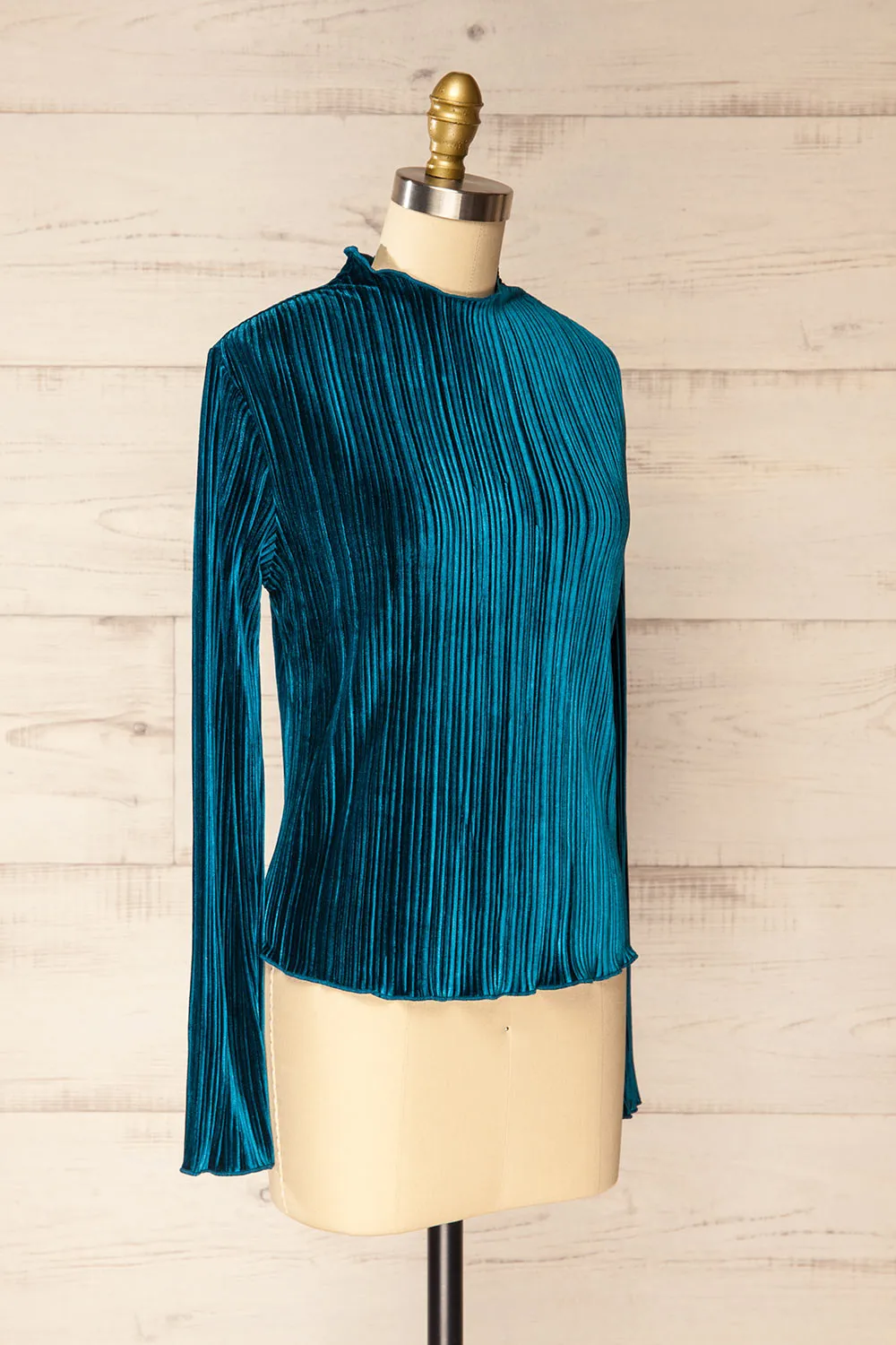 Bagnolet Teal | Ribbed Top w/ Stand Collar sold by Boutique 1861 product image thumbnail 3