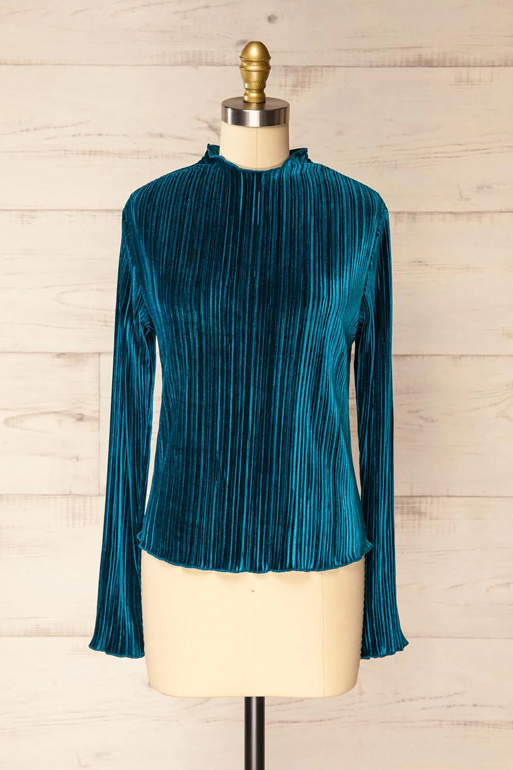 Bagnolet Teal | Ribbed Top w/ Stand Collar sold by Boutique 1861