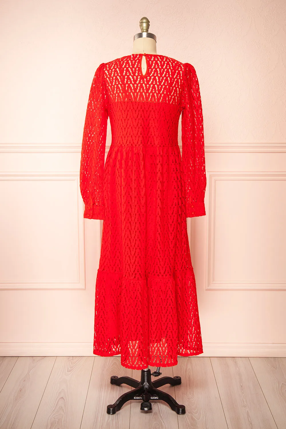 Christina | Red Lace Midi Dress w/ Long Sleeves sold by Boutique 1861 product image thumbnail 5