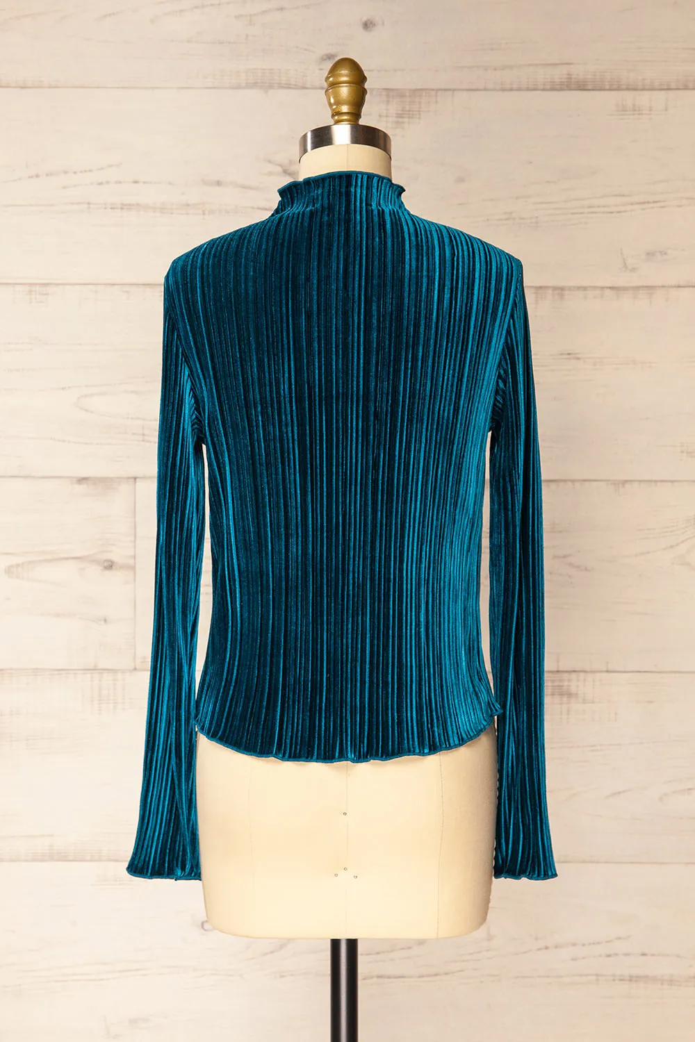 Bagnolet Teal | Ribbed Top w/ Stand Collar sold by Boutique 1861 product image thumbnail 5