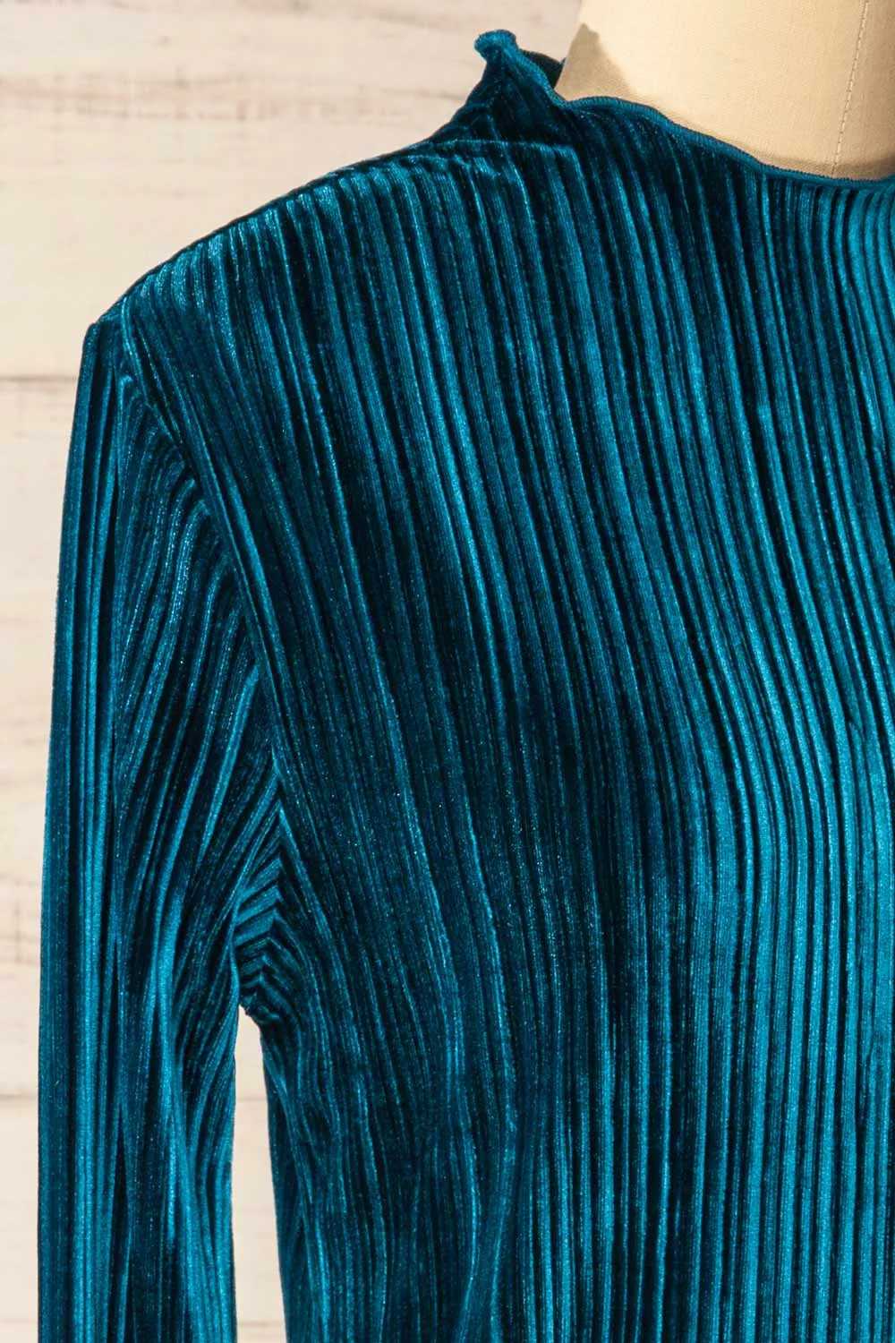 Bagnolet Teal | Ribbed Top w/ Stand Collar sold by Boutique 1861 product image thumbnail 4
