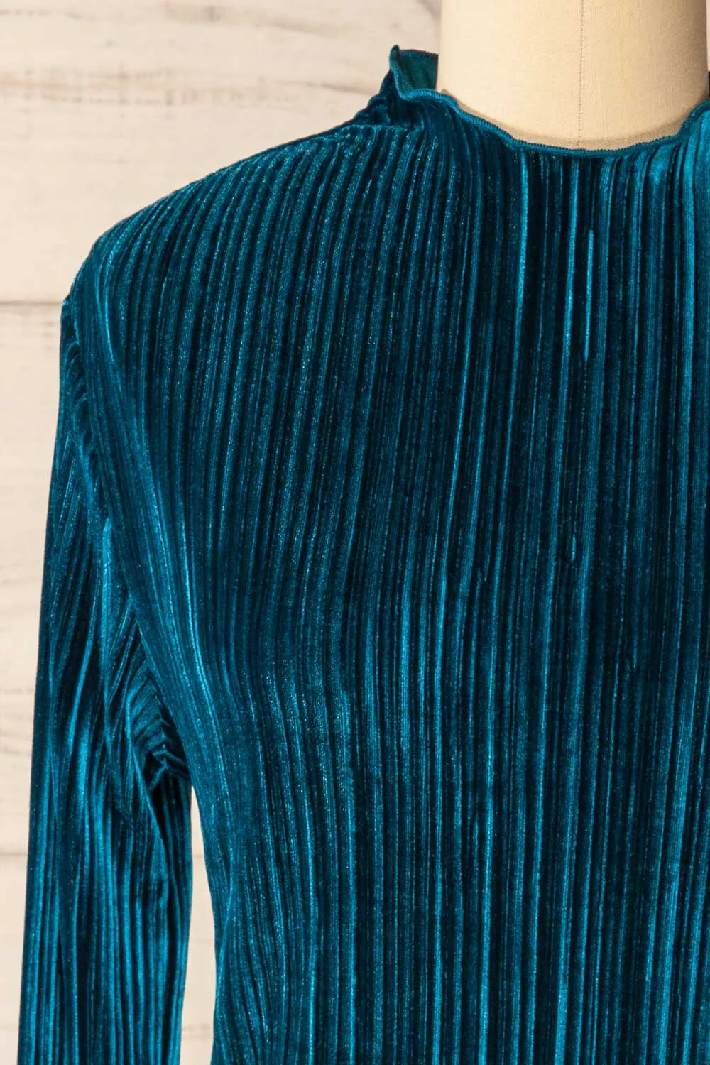 Bagnolet Teal | Ribbed Top w/ Stand Collar sold by Boutique 1861 product image thumbnail 2