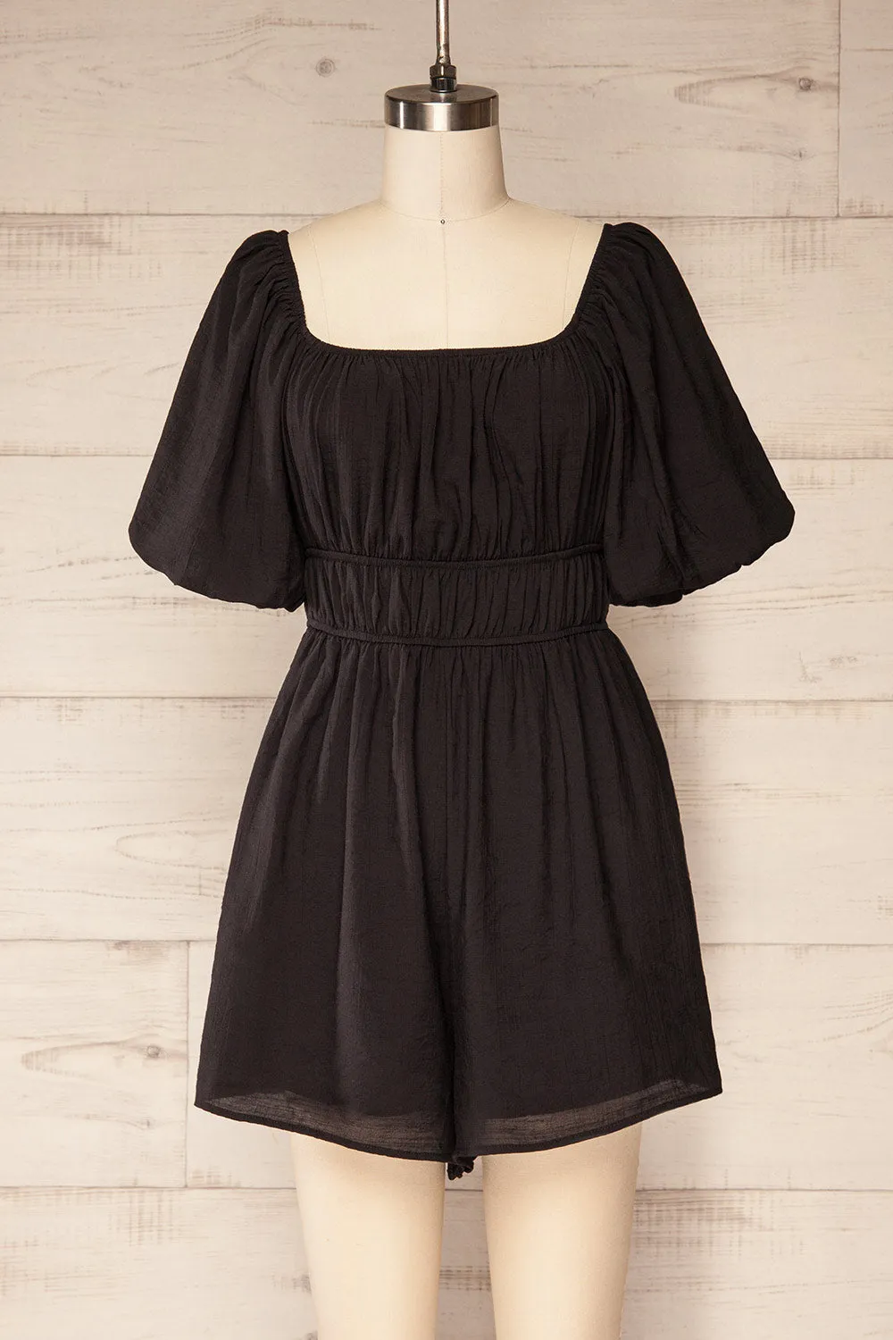 Damascus Black | Short Romper w/ Puffy Sleeves sold by Boutique 1861