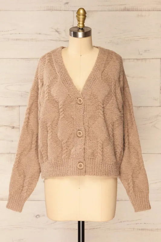 Eggje Taupe | Button-Up Knit Cardigan sold by Boutique 1861