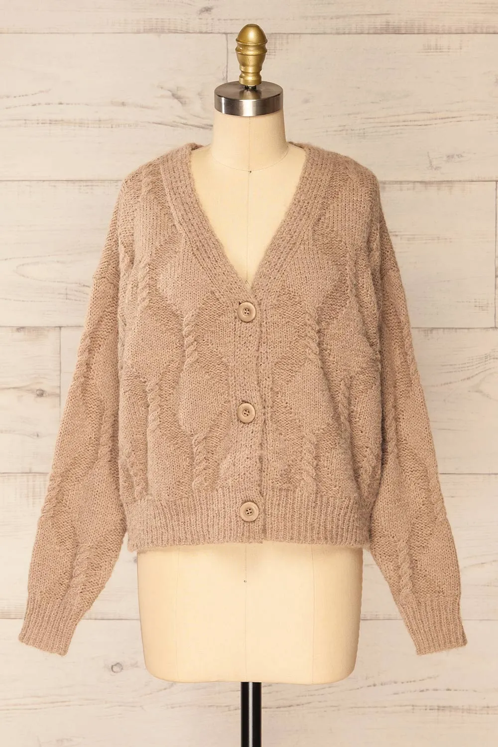 Eggje Taupe | Button-Up Knit Cardigan sold by Boutique 1861