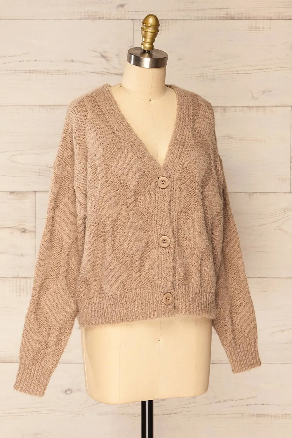 Eggje Taupe | Button-Up Knit Cardigan sold by Boutique 1861 product image thumbnail 3