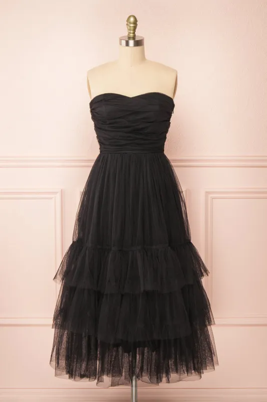 Ifaty Black | Strapless Tulle Midi Dress sold by Boutique 1861