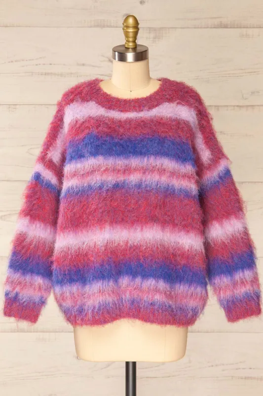 Dijon | Colourful Striped Fuzzy Sweater sold by Boutique 1861