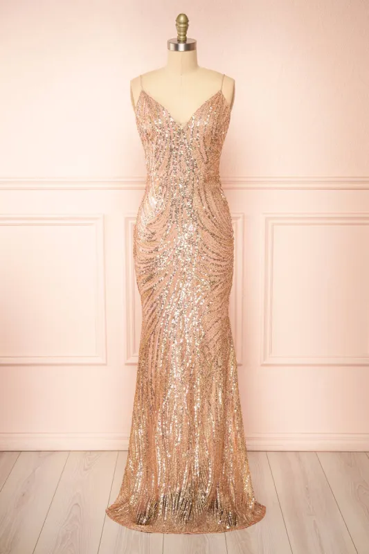 Isolina Rosegold | Sparkly Sequin Maxi Dress sold by Boutique 1861
