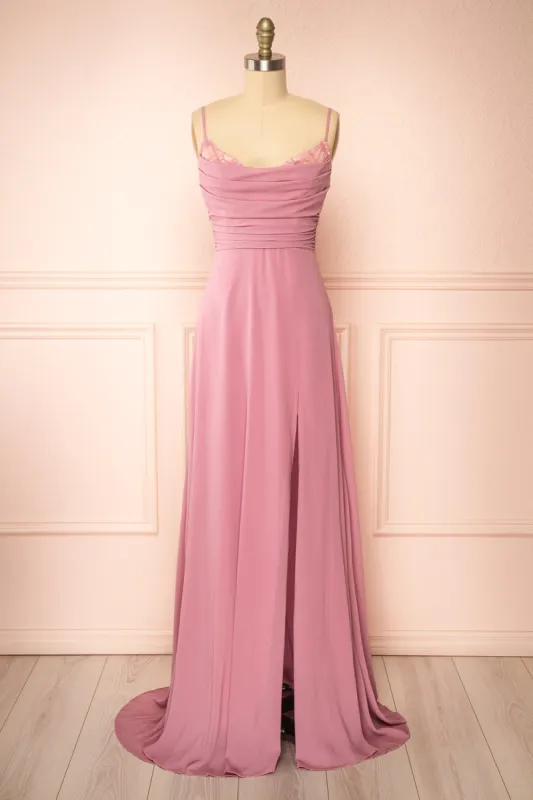 Kieran Mauve | A-Line Maxi Dress w/ Lace sold by Boutique 1861