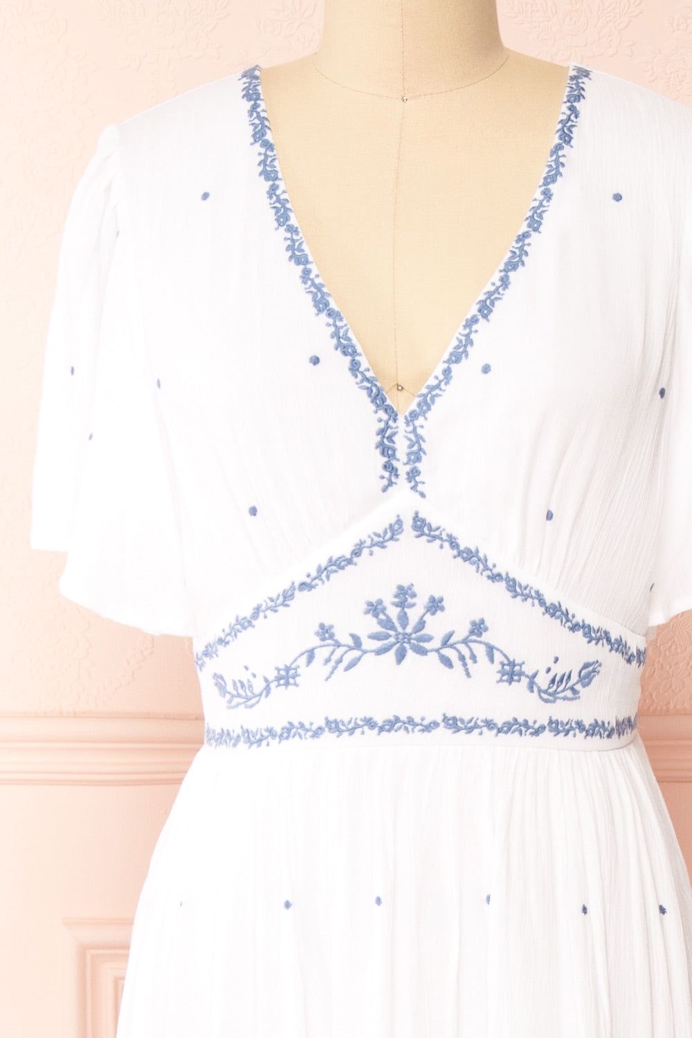 Monet | White Maxi Dress w/ Blue Embroidery sold by Boutique 1861 product image thumbnail 2