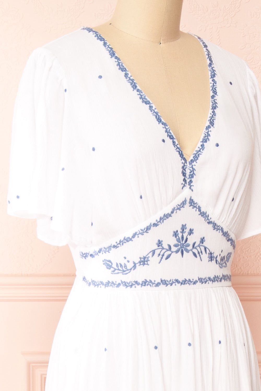 Monet | White Maxi Dress w/ Blue Embroidery sold by Boutique 1861 product image thumbnail 3