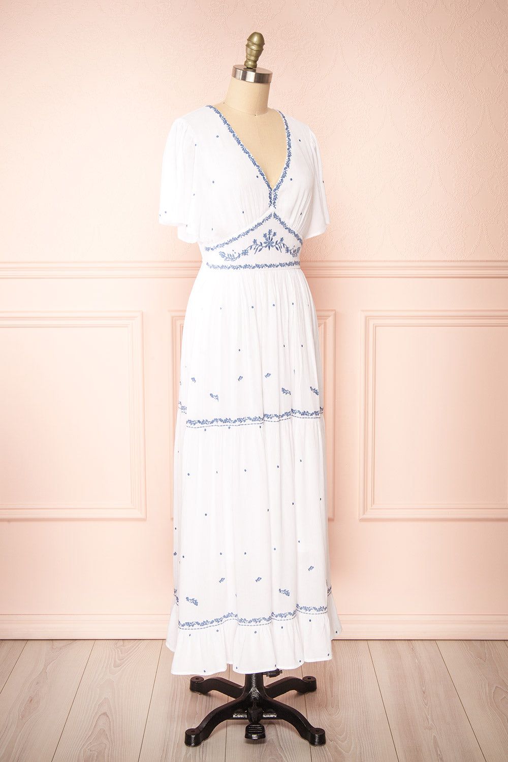 Monet | White Maxi Dress w/ Blue Embroidery sold by Boutique 1861 product image thumbnail 4