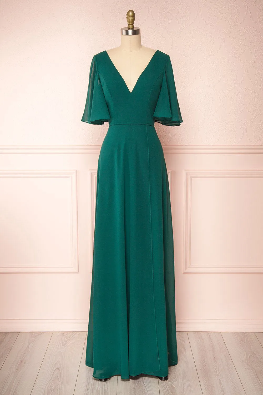 Adelphia Green | V-Neck Chiffon Maxi Dress sold by Boutique 1861
