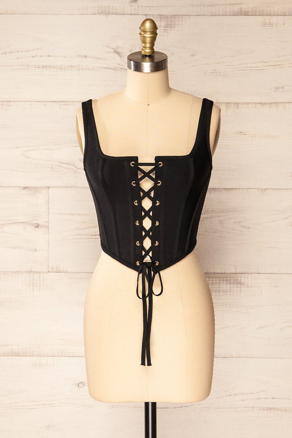 Noumea Black | Lace-Up Corset Top sold by Boutique 1861