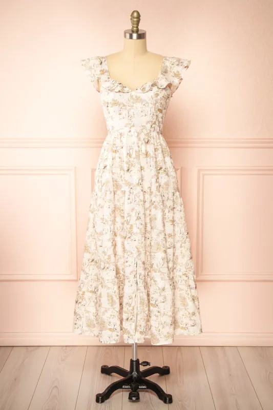 Janessa | Floral Midi Dress w/ Ruffles sold by Boutique 1861