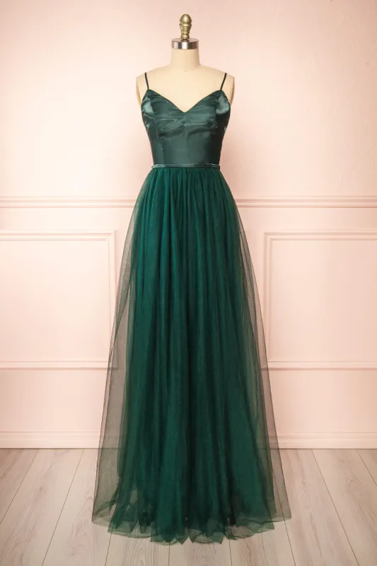Barraganetal | Green Maxi A-Line Tulle Dress sold by Boutique 1861