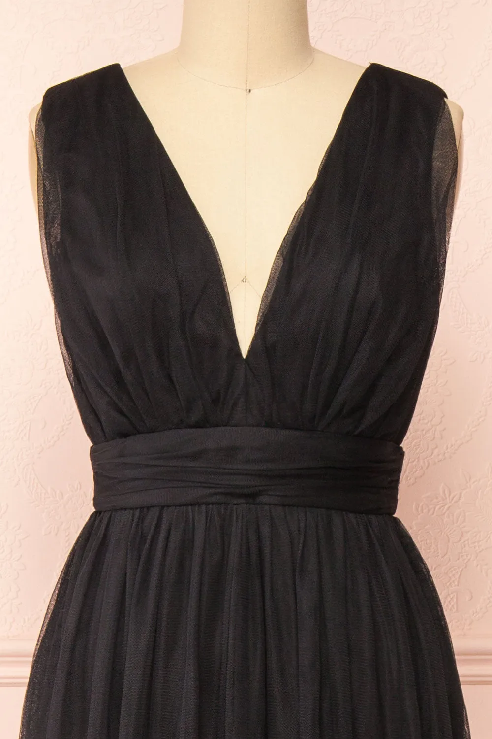 Samina Black | Tulle Maxi Dress with Plunging Neckline sold by Boutique 1861 product image thumbnail 2