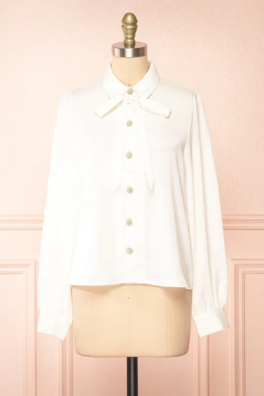 Talie Ivory | Textured Chiffon Button-Up Blouse sold by Boutique 1861