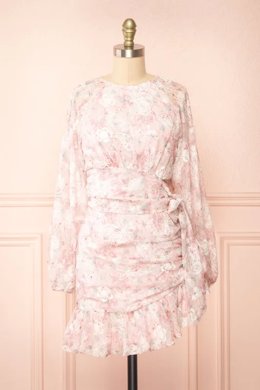 Shaune | Short Pink Floral Dress w/ Long Sleeves sold by Boutique 1861