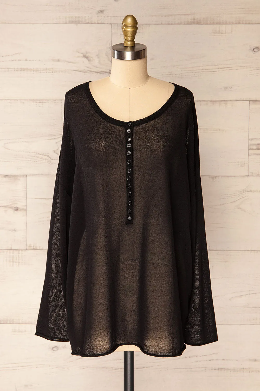 Melbourne Black | Sheer Oversized Long Sleeve Top sold by Boutique 1861