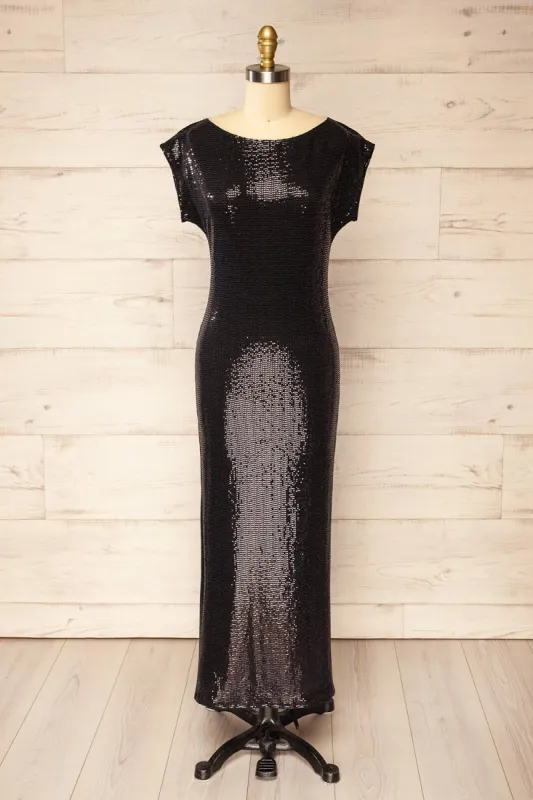 Seralie | Black Sequin Maxi Dress w/ Slit sold by Boutique 1861