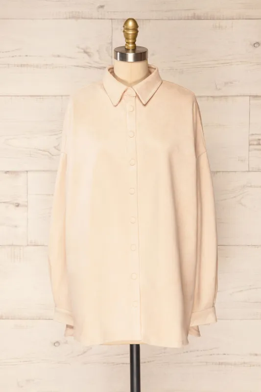 Barriot Beige | Faux Suede Button-Up Shirt sold by Boutique 1861