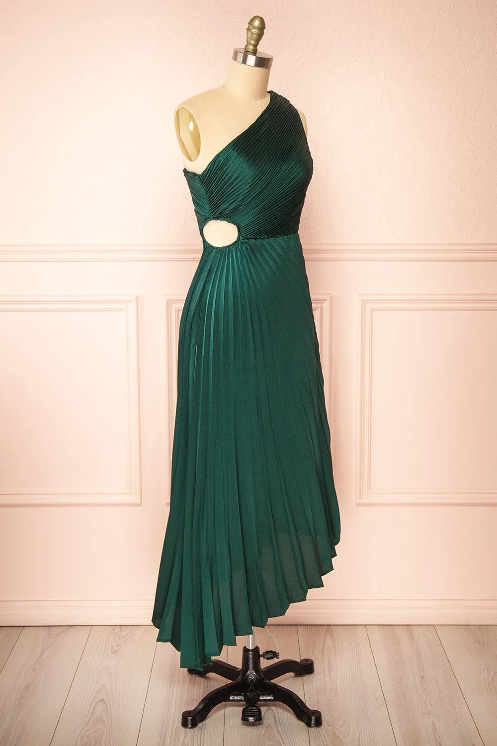 Swifty | Green Asymmetrical Pleated Satin Dress sold by Boutique 1861 product image thumbnail 4