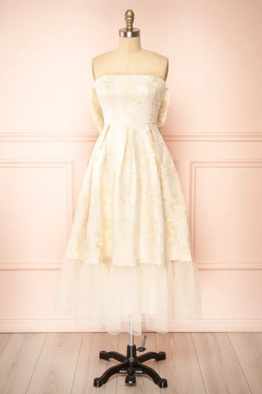 Luminea | Floral Jacquard Strapless Midi Dress sold by Boutique 1861