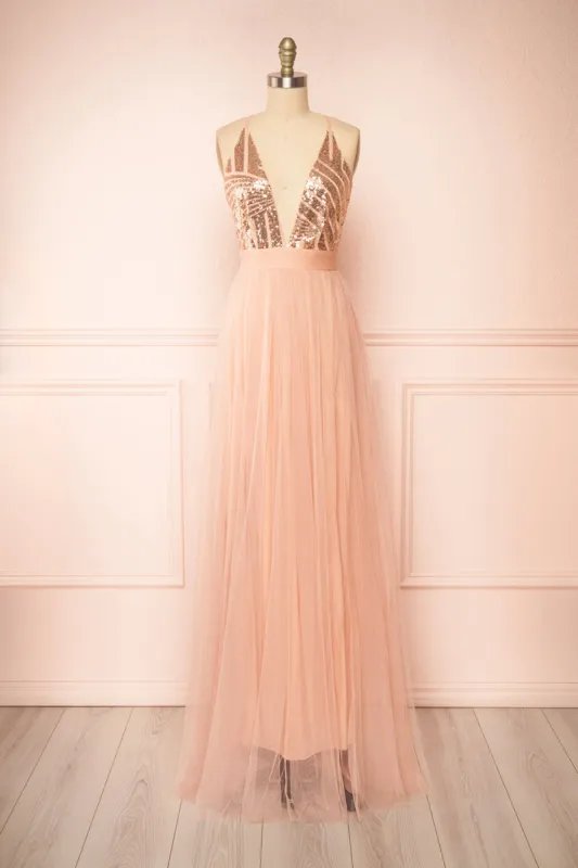 Kaia Pink | Dusty Pink Sequin Gown sold by Boutique 1861