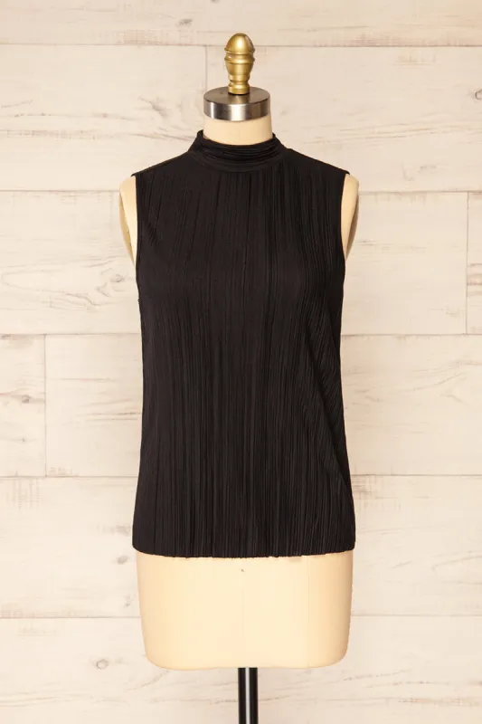 Fuyang Black | Sleeveless Pleated Top sold by Boutique 1861