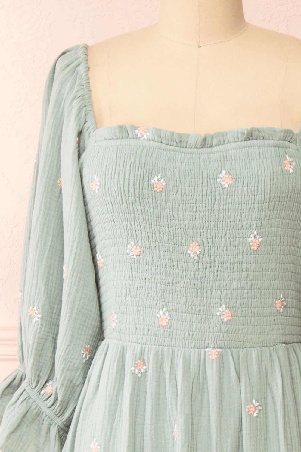Estelle | Blue Grey Midi Dress w/ Floral Embroidery sold by Boutique 1861 product image thumbnail 2